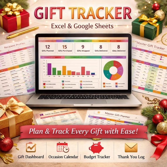 Gift Tracker Planner | Excel, Google Sheets | Budget, Log (Digital Download)