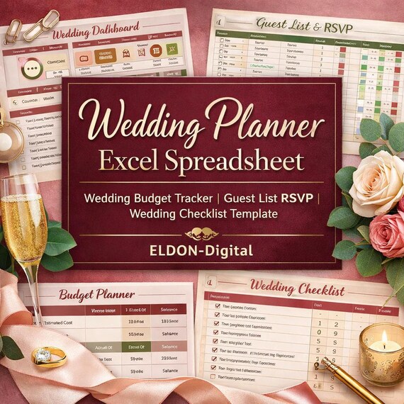 Wedding Planner Excel Spreadsheet | Budget Tracker, Guest List, Checklist (Digital Download)