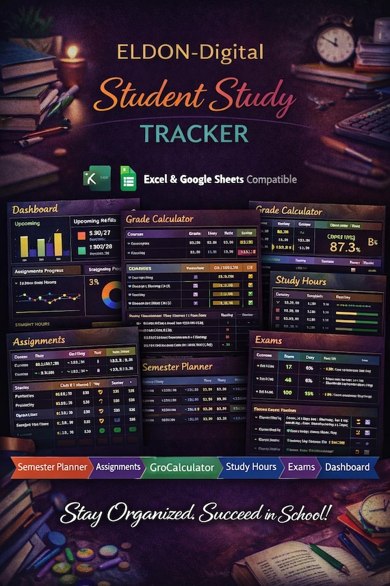 Student Semester Planner, Assignment Tracker, Grade Calculator (Digital Download)