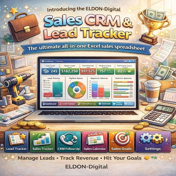 Sales CRM Lead Tracker Excel Template, Small Business Management Tool