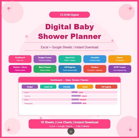Digital Baby Shower Planner | Excel, Google Sheets Organizer (Instant Download)