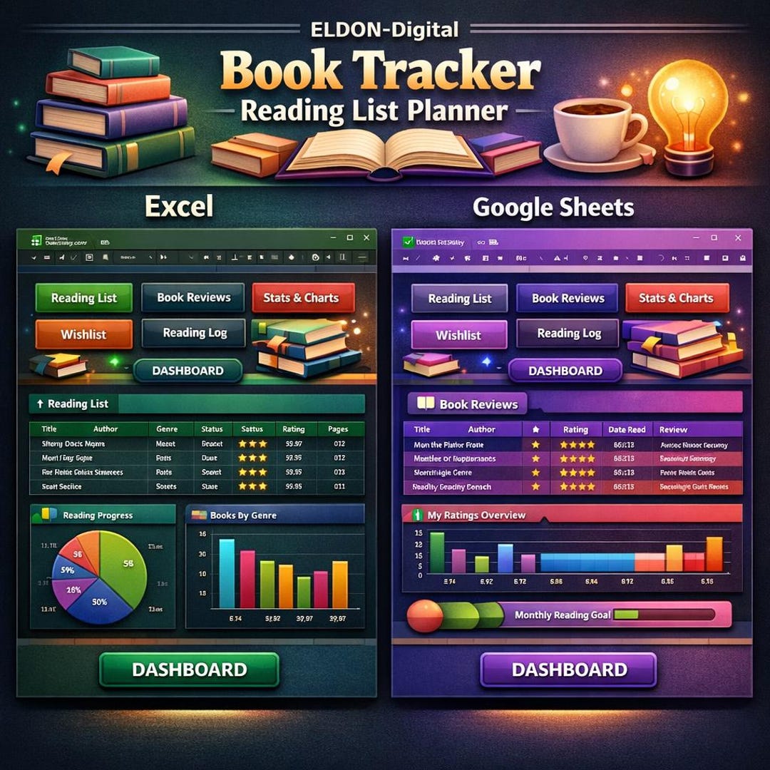 Book Tracker Spreadsheet | Reading List Planner, Review Template - Etsy