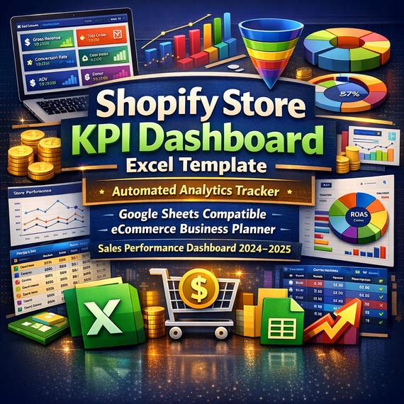 Shopify Store KPI Dashboard Excel Template | Google Sheets eCommerce Planner