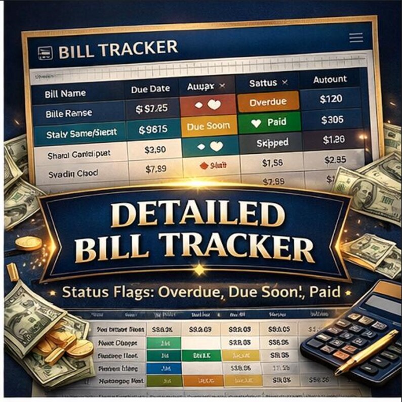 Bill Payment Tracker Excel Template | Monthly Budget Planner (digital ...