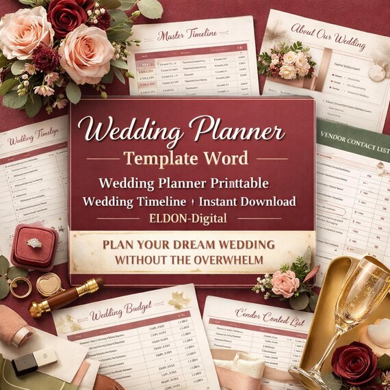 Wedding Planner Template Word, Google Docs – Printable Timeline (Instant Download)