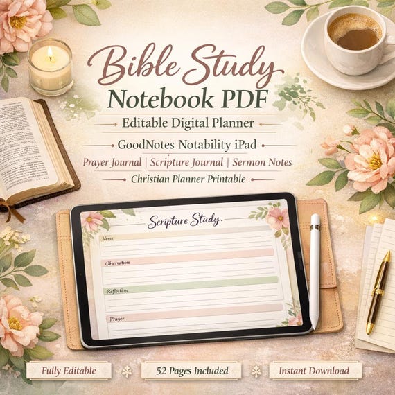 Bible Study Notebook PDF | Editable Digital Planner (Digital Download)