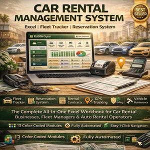 Car Rental Management Excel Workbook | Fleet Tracker, Contracts, Billing (Digital Download)