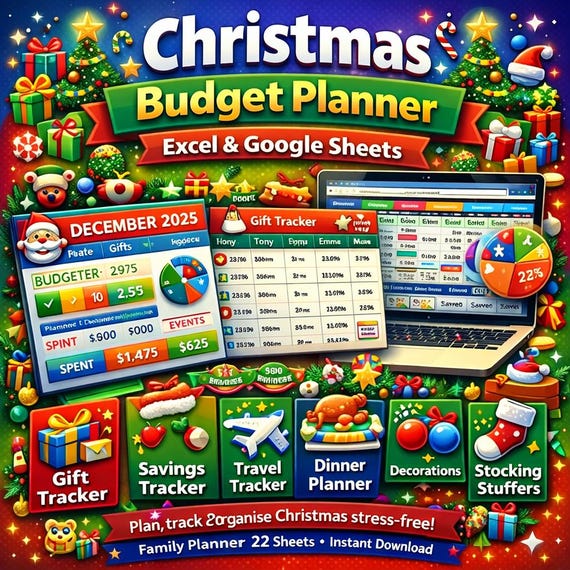 Christmas Budget Planner | Excel, Google Sheets Holiday Savings Tracker (Instant Download)