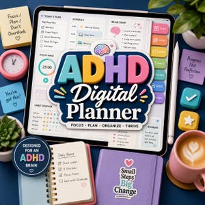 ADHD Digital Planner for GoodNotes, iPad ADHD Planner PDF, Daily Weekly Monthly Planner, Brain Dump, Focus Timer, Habit Tracker
