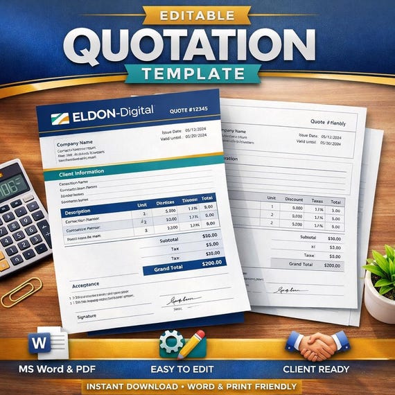 Editable Quotation Template for Word | Business Estimate Form (Digital Download)