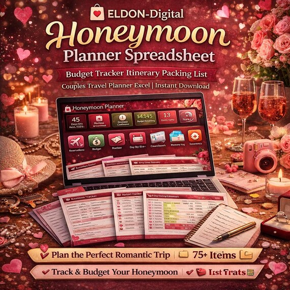 Honeymoon Planner Spreadsheet | Budget Tracker, Itinerary, Packing List (Excel)