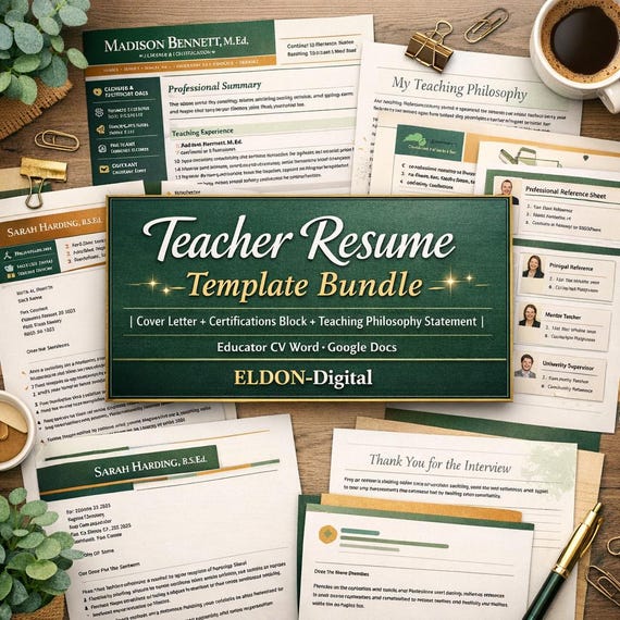 Teacher Resume Template Bundle | Cover Letter, Certifications, Philosophy (Word, Google Docs)