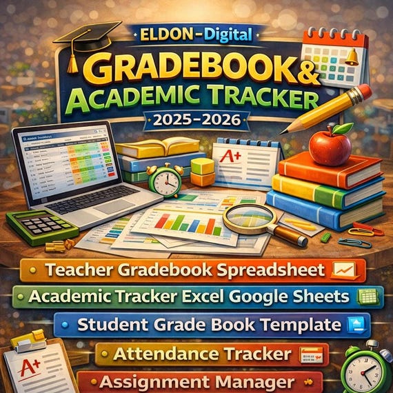 Teacher Gradebook Spreadsheet | Academic Tracker (Excel, Google Sheets)