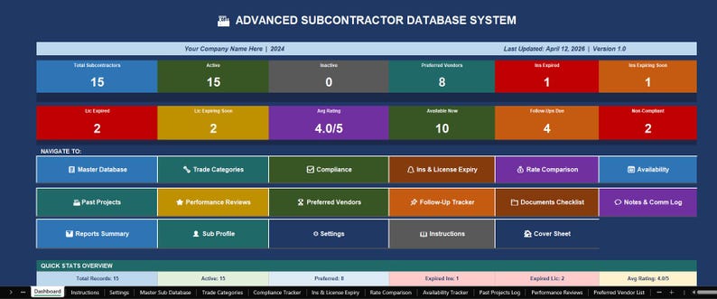 Advanced Subcontractor Database System | Excel & Google Sheets Template | Contractor Tracker | Insurance Compliance | Project Management image 6