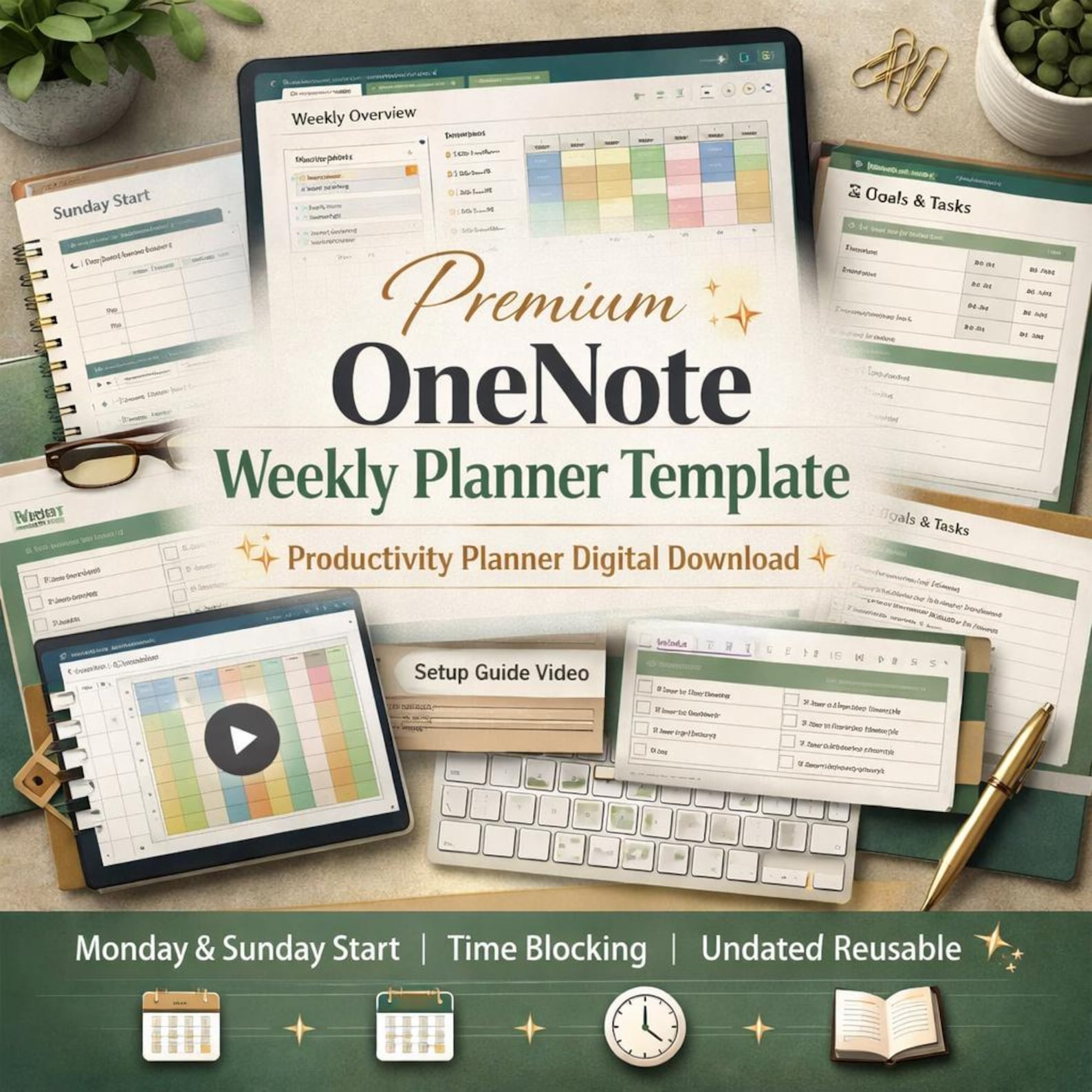 Onenote Weekly Planner Template – Productivity Time Blocking (digital ...