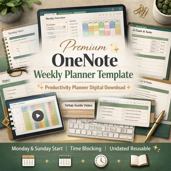OneNote Weekly Planner Template – Productivity Time Blocking (Digital Download)