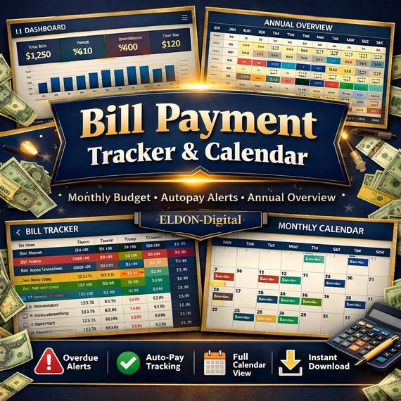 Bill Payment Tracker Excel Template | Monthly Budget Planner (Digital Download)