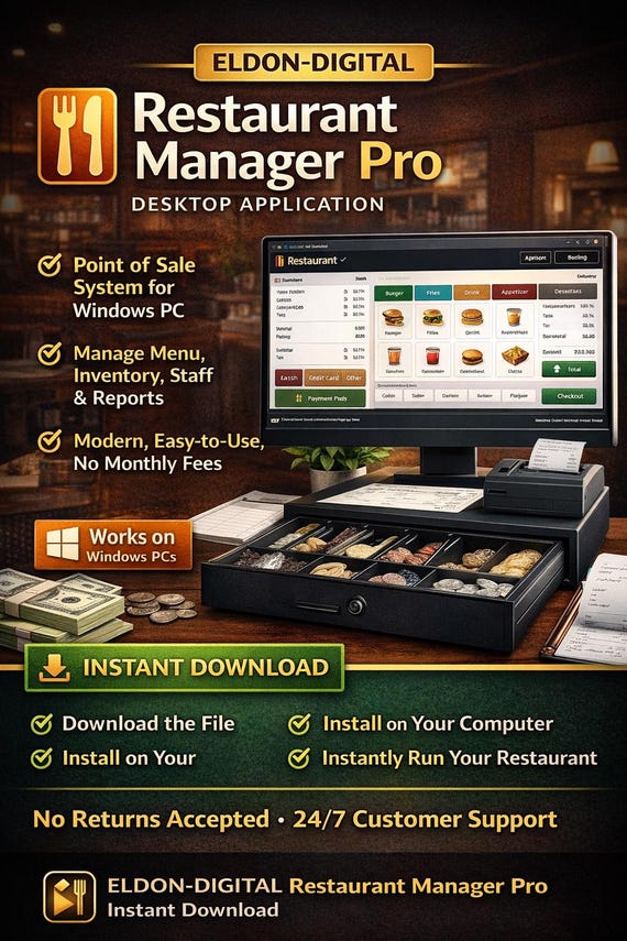 Restaurant Manager Pro POS Spreadsheet Template (Instant Download)