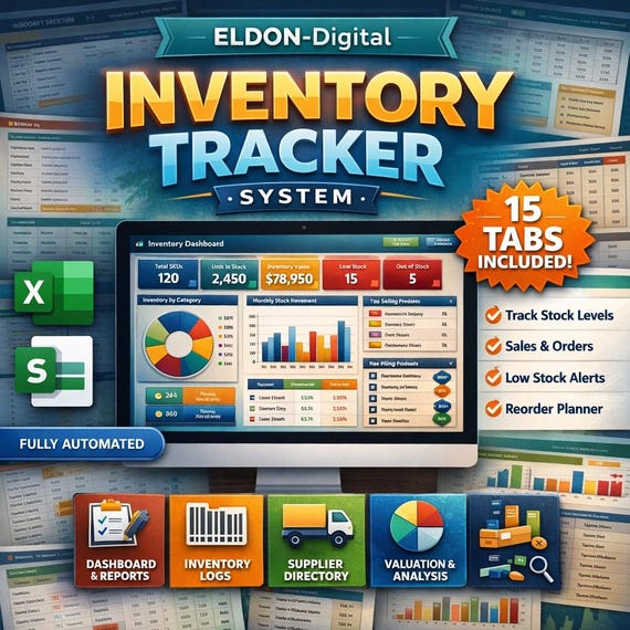 Small Business Inventory Management Template | Inventory System Tracker Spreadsheet Excel and Google Sheets