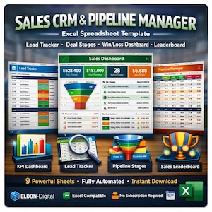 Sales CRM Excel Template – Small Business Pipeline Manager, Lead Tracker (Digital Download)