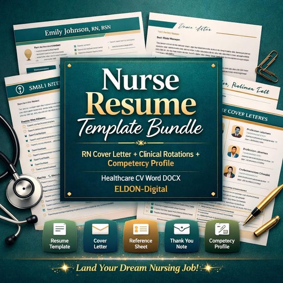 RN Nurse Resume Template Bundle | Cover Letter, Clinical Rotations, Competency Profile (Word DOCX)
