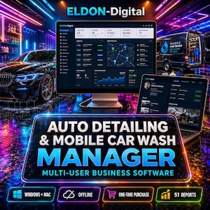 Auto Detailing Business Software, Mobile Car Wash Manager App for Windows and Mac, Multi User Scheduling Invoicing CRM, Offline