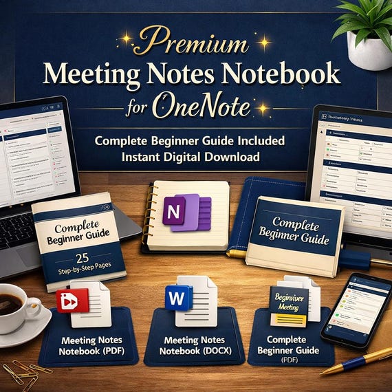 OneNote Meeting Notes Template | Editable System, Beginner Guide (Digital Download)