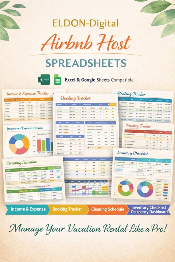 Airbnb Host Spreadsheet Bundle, Income, Expense, Booking, Cleaning, P&L (Excel/Google Sheets)