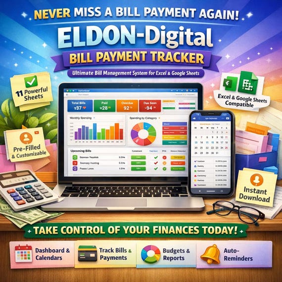 Bill Payment Tracker Spreadsheet | Monthly Budget Planner (Excel, Google Sheets)