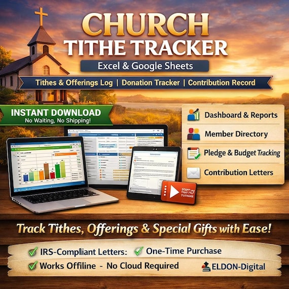 Church Tithe Tracker, Excel Google Sheets, Contribution Log (Instant Download)