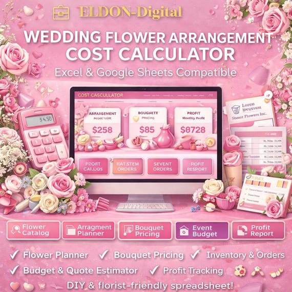 Wedding Flower Cost Calculator, Floral Arrangement Pricing Spreadsheet (Digital Download)