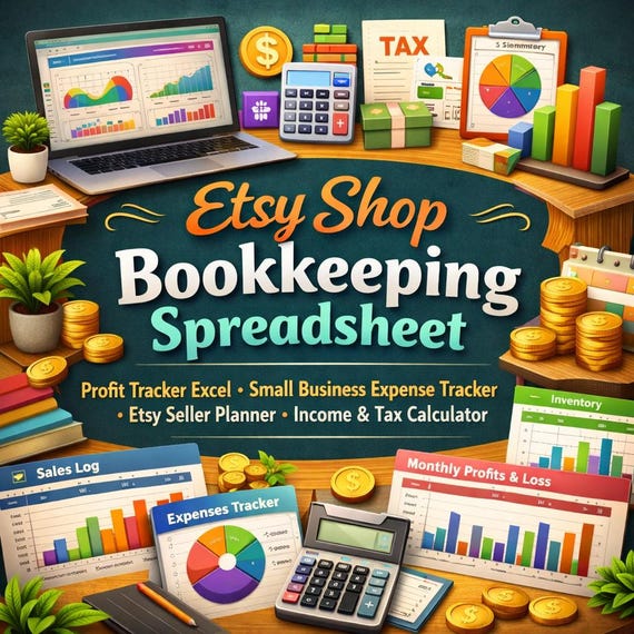 Etsy Shop Bookkeeping Spreadsheet, Profit Tracker, Expense Calculator (Excel)