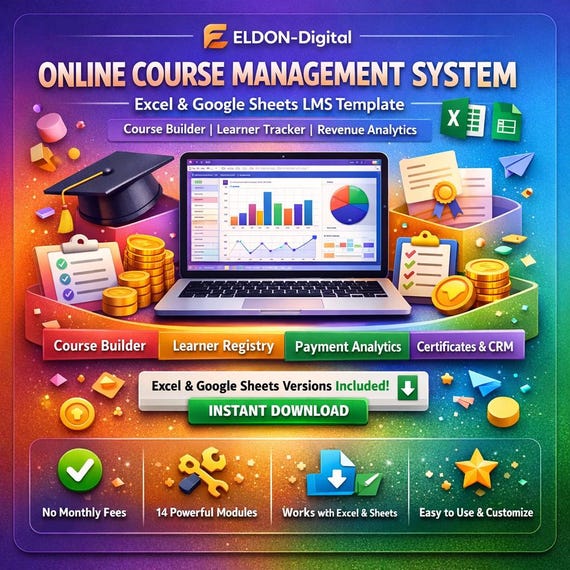 Online Course Management System | Excel, Google Sheets LMS Template (Instant Download)