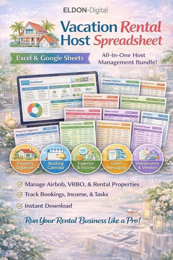 Vacation Rental Host Spreadsheet, Airbnb Management Bundle (Excel, Google Sheets)