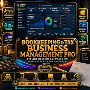 Bookkeeping and Tax Business Management Pro - Offline Desktop Software for Bookkeepers  Tax Preparers | Client CRM, Invoicing -Windows & Mac