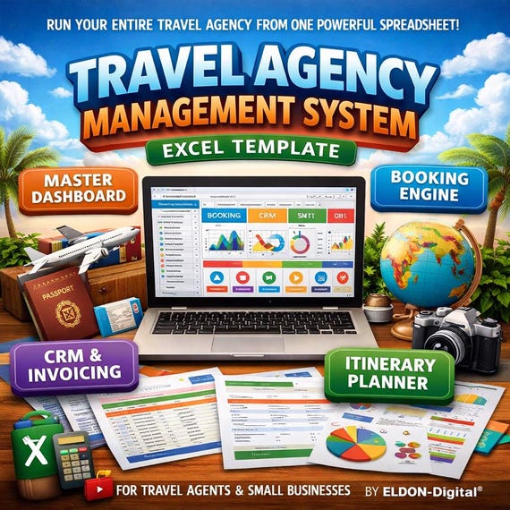 Travel Agency Management System Excel Template | CRM, Booking, Invoicing, Itinerary Planner