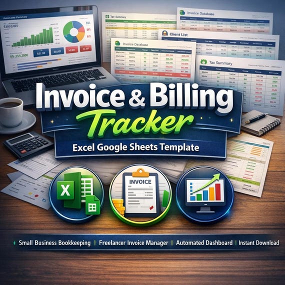Invoice Billing Tracker Excel Google Sheets Template | Small Business Bookkeeping (Digital Download)