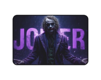 Dark Joker Character Portrait Desk Mat | Purple Neon Joker