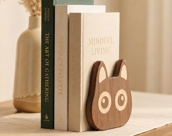 Handcrafted Walnut Cat Bookends | Minimalist Wood Nursery Decor, Animal Book Holder