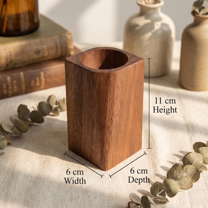 Geometric Black Walnut Pen Holder | Minimalist Solid Wood Desk Organizer | Modern Wooden Pencil Cup | Aesthetic Office Desktop Decor