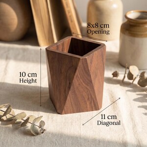 Geometric Black Walnut Pen Holder | Minimalist Solid Wood Desk Organizer | Modern Wooden Pencil Cup | Aesthetic Office Desktop Decor
