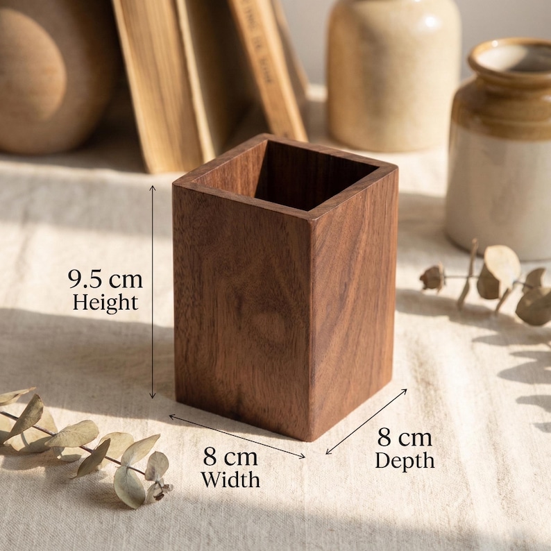 Geometric Black Walnut Pen Holder | Minimalist Solid Wood Desk Organizer | Modern Wooden Pencil Cup | Aesthetic Office Desktop Decor