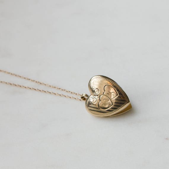 Rosy Gold Heart Locket Necklace / 10K Solid Gold … - image 1