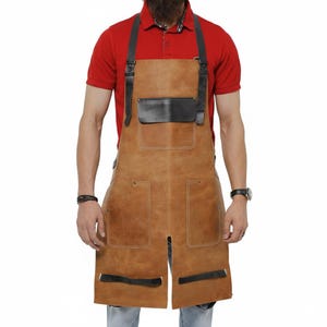 Handmade Arbeitskleidung Braun Schürze | Vollnarben-Rindleder-Schürze für Schmied, Schweißer Lederschürze Geschenk für Industriearbeiter