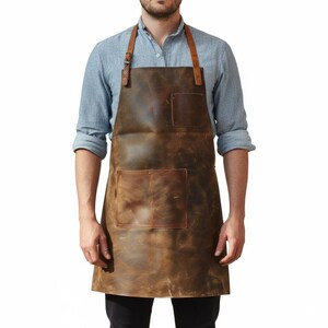 Handmade Distressed Brown Adjustable Strap Apron | Full Grain Cowhide Leather Apron For Welders, Blacksmith Leather Apron Gift For Workers