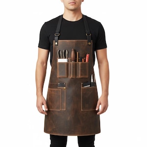 Handmade Workshop Brown Baker Work Apron | Full Grain Cowhide Leather Apron For Restaurants, Bakeries Leather Apron Gift For Barista Staff