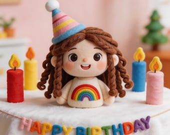 Personalized Rainbow Birthday Doll, 1st Birthday Keepsake Gift, Needle Felted Child Figurine