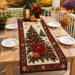 Christmas Quilted Table Runner, Winter Village Patchwork Runner, Farmhouse Holiday Table Decor, Christmas Dining Table Runner, Xmas Gift,