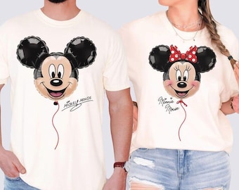 Retro Minnie Mickey Balloon Couple Matching Shirt, Vintage Disney Mickey Minnie Mouse, Disney Couple Husband Wife Vacation, Disneyland Trip