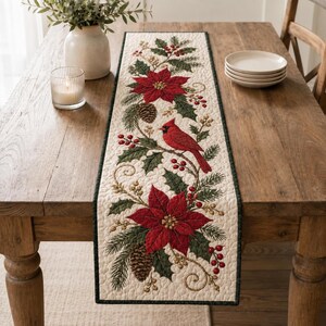 Christmas Quilted Table Runner, Winter Village Patchwork Runner, Farmhouse Holiday Table Decor, Christmas Dining Table Runner, Xmas Gift,